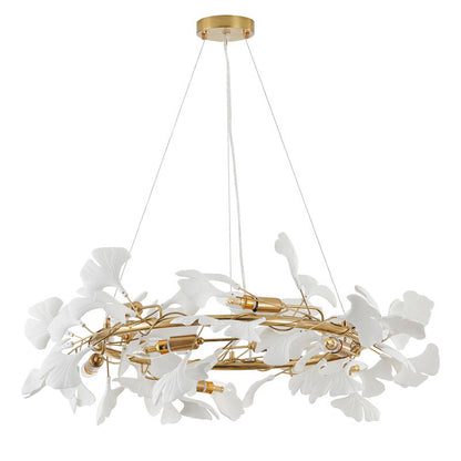 Round Chandelier with White Acrylic Leaf Accents