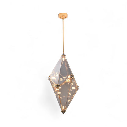 Gold Framed Prism Chandelier with a Smoke Glass Shade