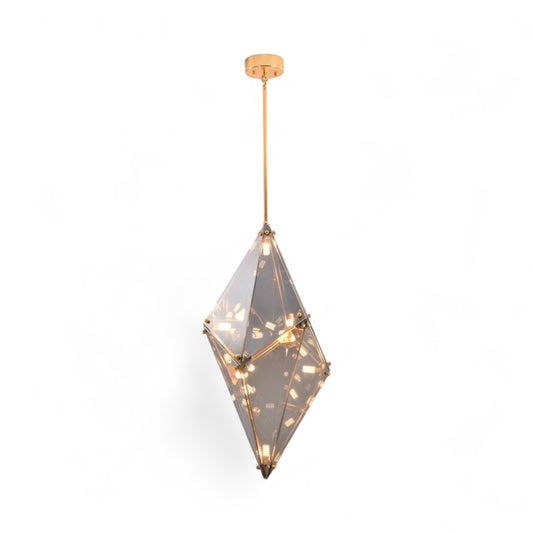 Gold Framed Prism Chandelier with a Smoke Glass Shade