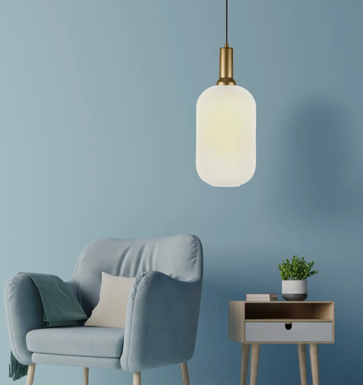 White Ribbed Glass Pendant