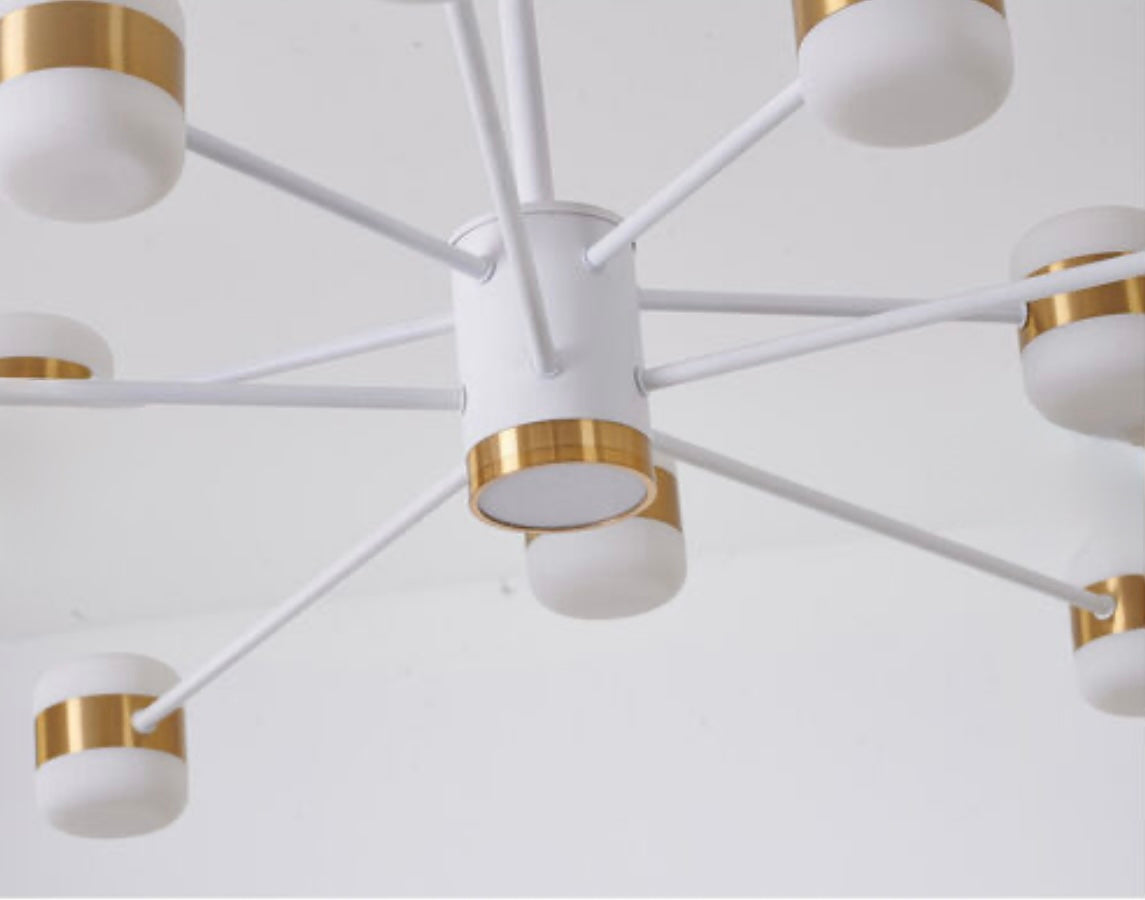 White Framed LED Chandelier with Gold Accents