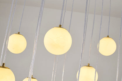 Brass Stainless Steel Chandelier With Alabaster Pendants