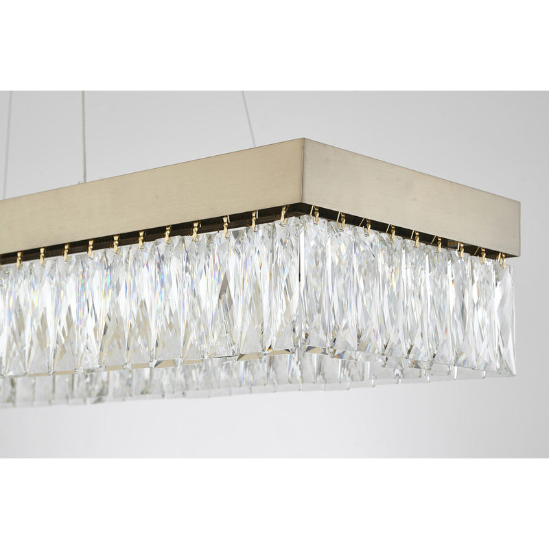 Gold Hairline LED Chandelier With Clear Hanging Crystals