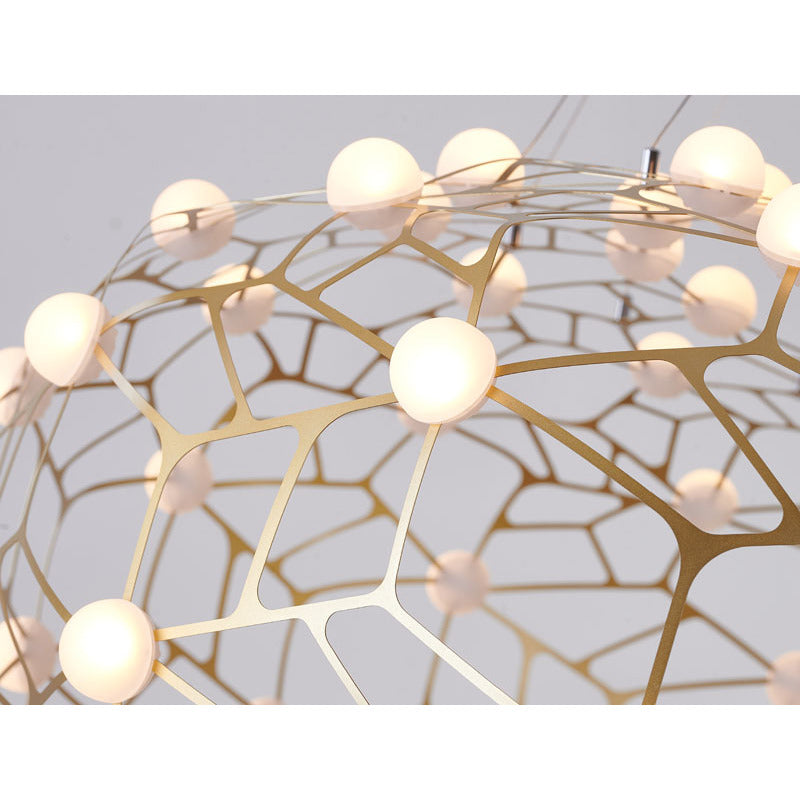 Gold Oval Shaped Honeycomb Chandelier With White Acrylic Diffusers