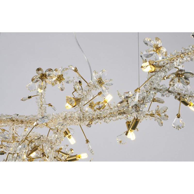 Gold Clear And Champagne Crystal Branch Chandelier With Flower Accents