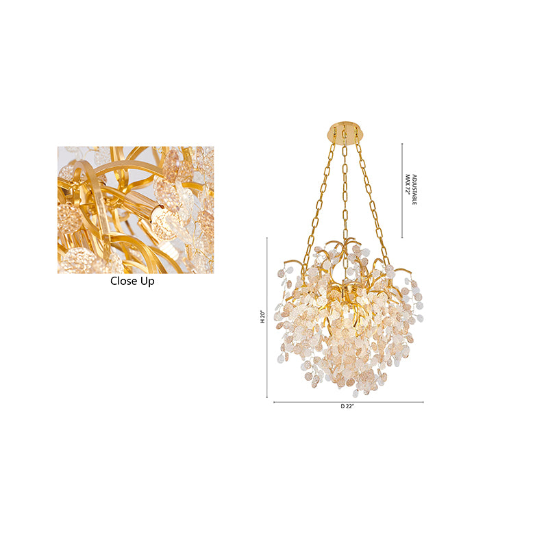 Gold Chandelier With Clear & Champagne Glass Hanging Petals