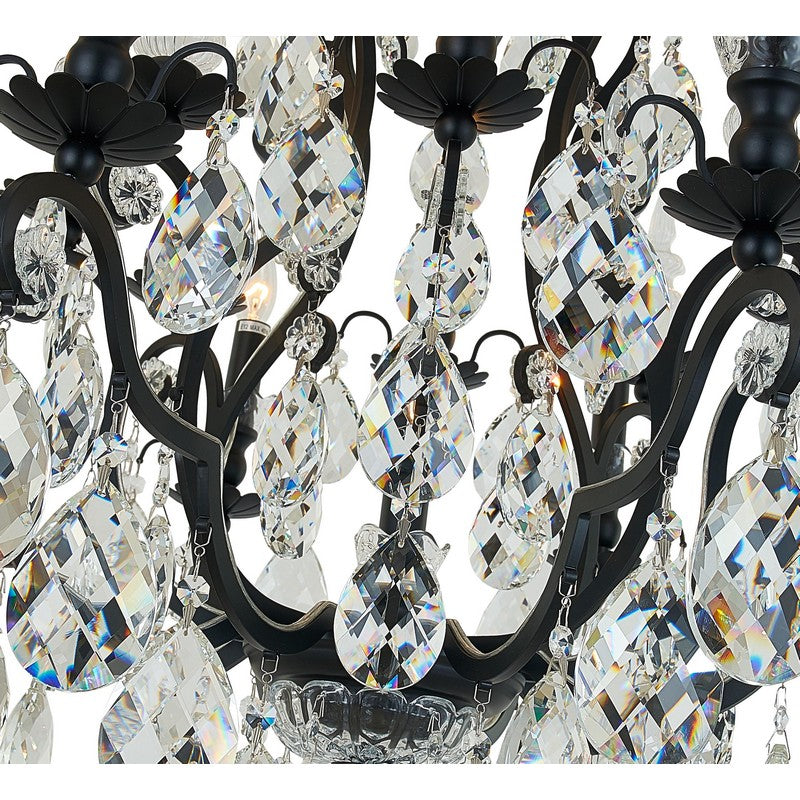 Pewter Metal Frame Chandelier with Clear Hanging Crystals