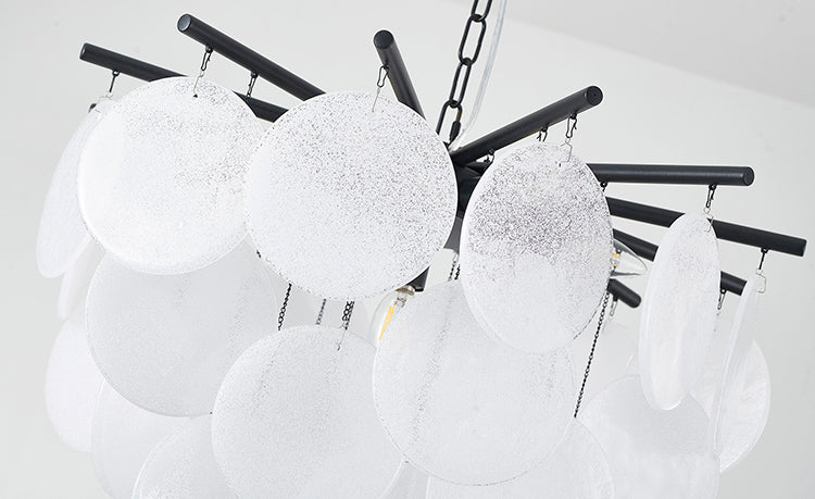 Satin Black Chandelier With Frosted White Hanging Glass Petals