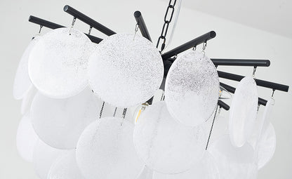 Satin Black Chandelier With Frosted White Hanging Glass Petals