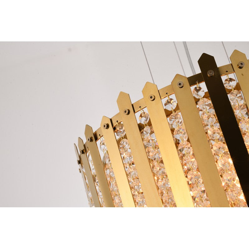 Gold Stainless Steel Pendant Light with Clear Hanging Crystal Beads