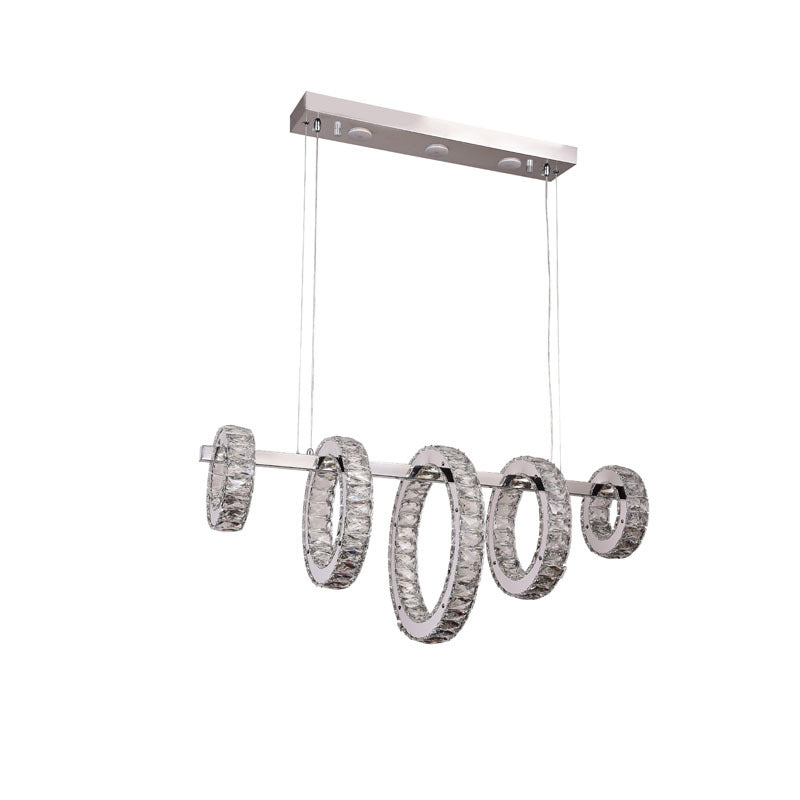 Five-Ring Chrome Crystal LED Chandelier