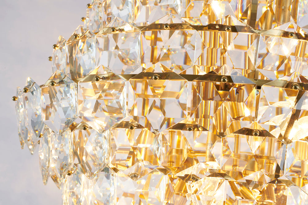 Brass Frame Chandelier With Clear Hanging Crystals