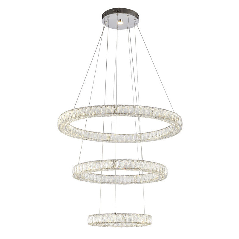 Chrome Three-Tier Crystal LED Chandelier