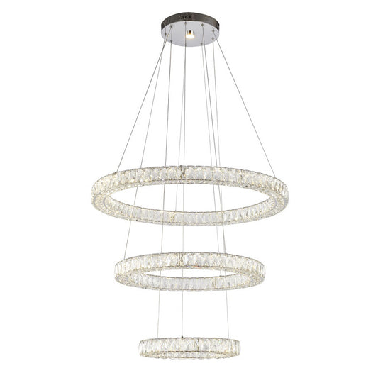 Chrome Three-Tier Crystal LED Chandelier