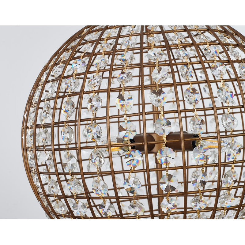 Bronze Sphere Orb Chandelier with Clear Crystals and Gold Hardware