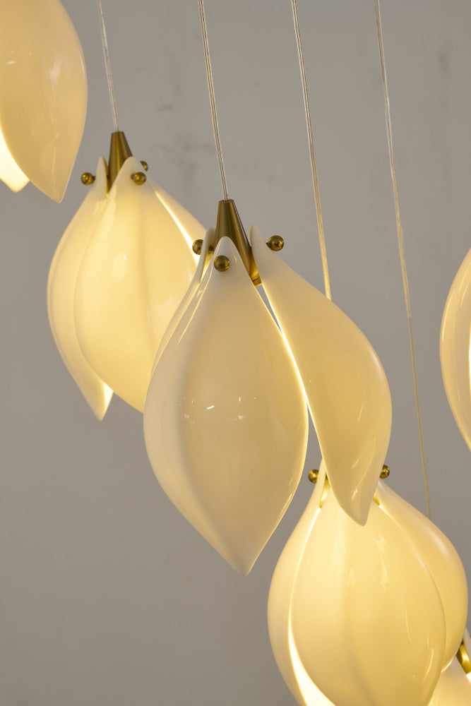 Bronze Metal Frame Chandelier with Cream Ceramic Flowers