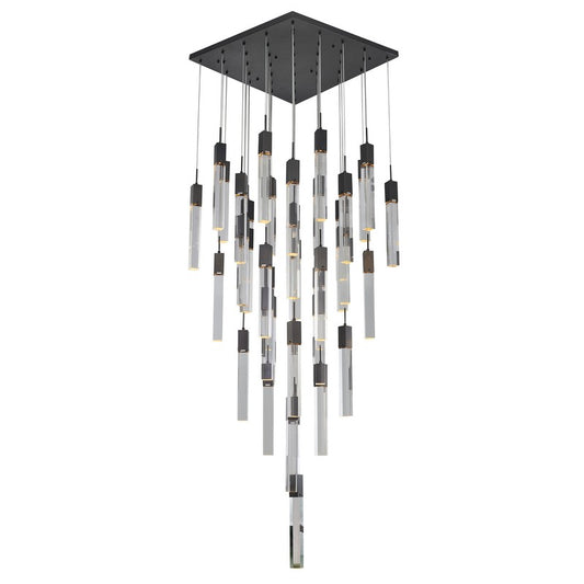 Flushed Black Gun Metal Frame Chandelier with Hanging Clear Block Pendant Crystals
