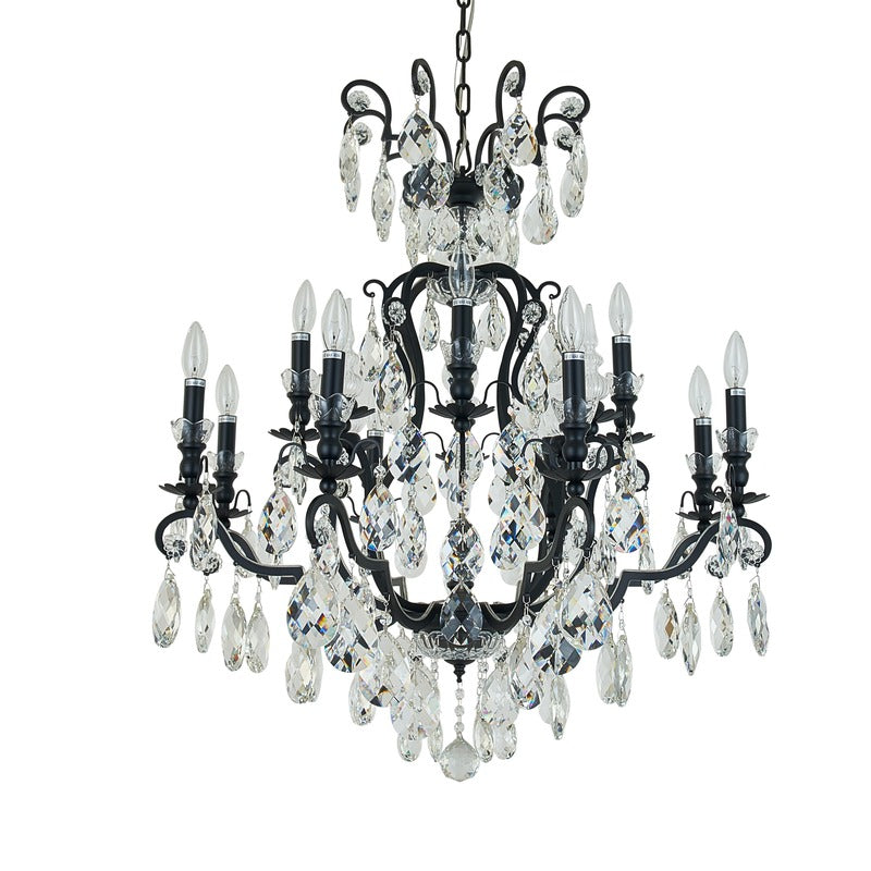 Matte Black Chandelier With Clear Hanging Crystals