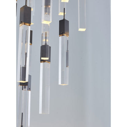 Flushed Black Gun Metal Frame Chandelier with Hanging Clear Block Pendant Crystals