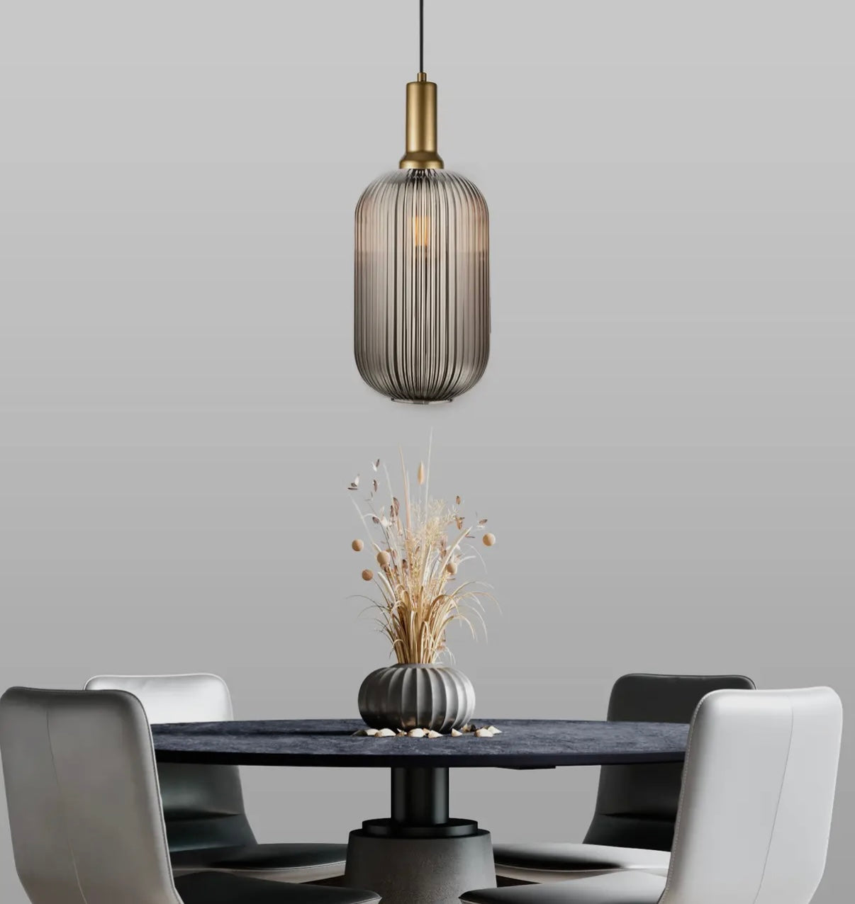 White Ribbed Glass Pendant