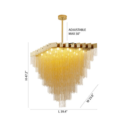 Gold Prism Chandelier With Hanging Aluminium Chains
