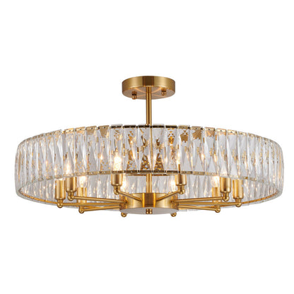 Round Gold Chandelier With A Clear Crystal Band
