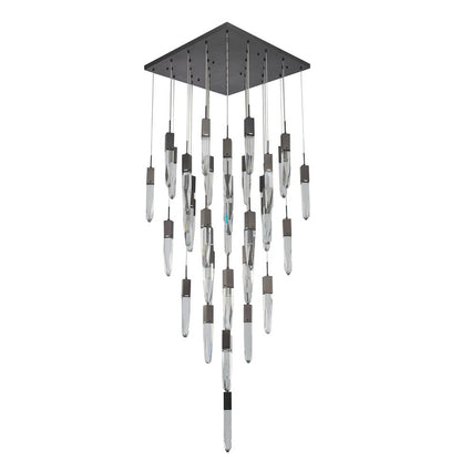 Flushed Chrome Frame Chandelier with Clear Bubble Hanging Crystal Pendants