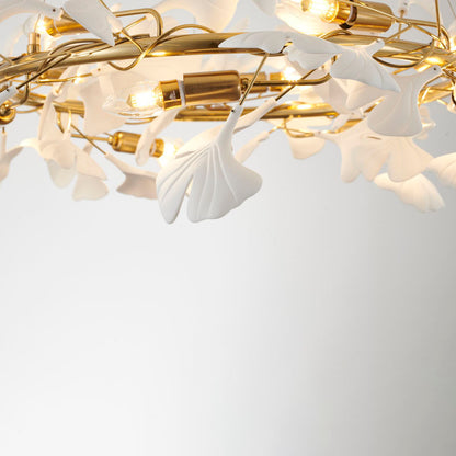 Round Chandelier with White Acrylic Leaf Accents