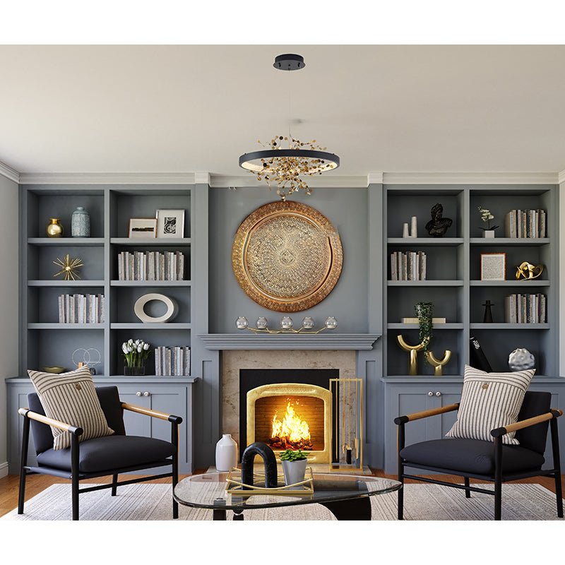 Sand Black LED Chandelier with Gold Confetti Interior – 24"