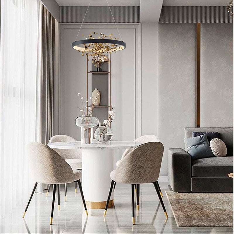 Sand Black LED Chandelier with Gold Confetti Interior – 24"