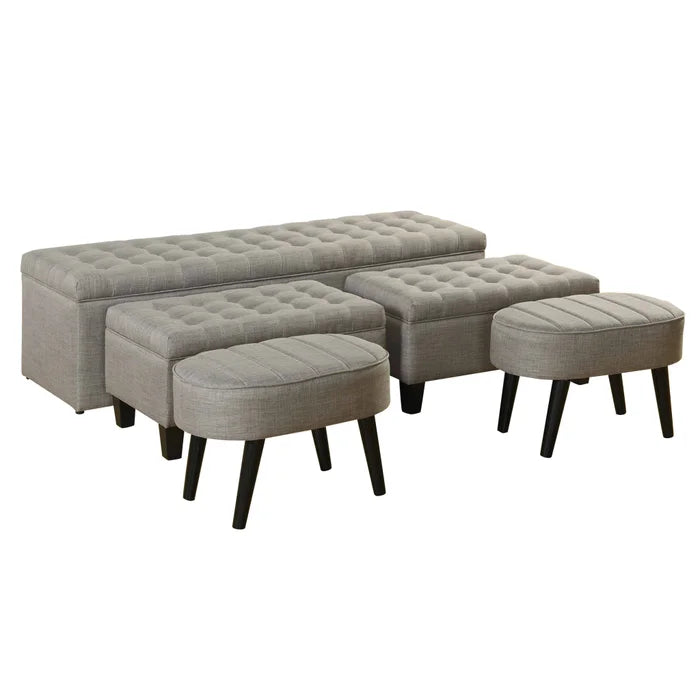 Set of 3 Storage Benches With 2 Ottomans (5-Piece Set)