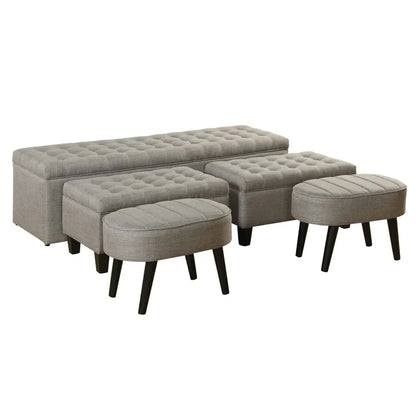 Set of 3 Storage Benches With 2 Ottomans (5-Piece Set)