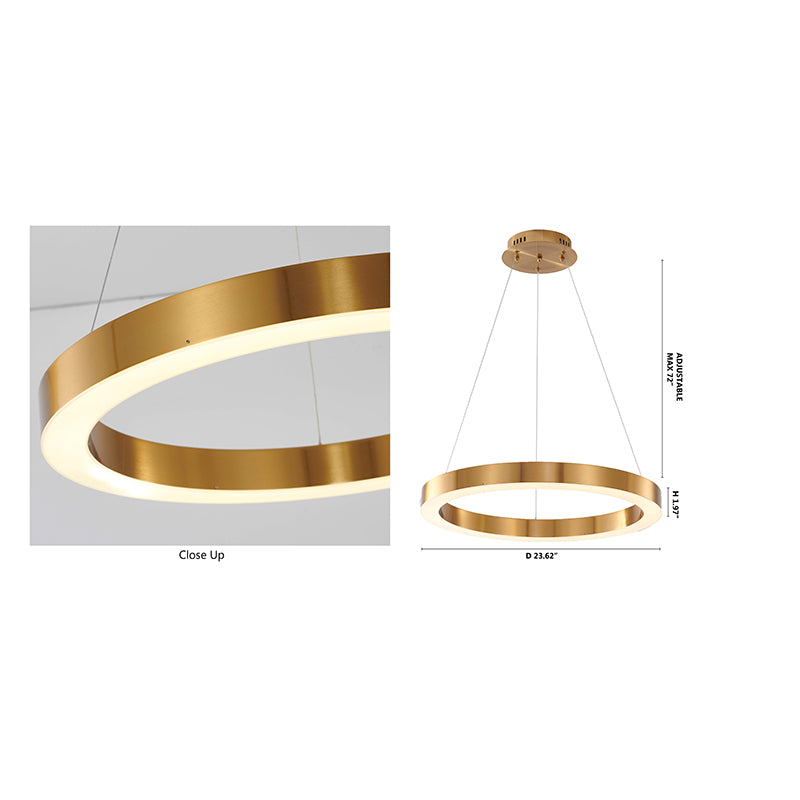 1-Light Gold LED Chandelier with Acrylic Bottom Lens