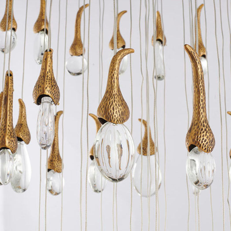 Antique Brass Chandelier With Crystal Hanging Bud Pendants