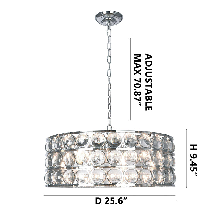 Chrome Drum Chandelier WITH Clear Glass Balls