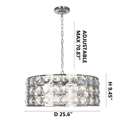 Chrome Drum Chandelier WITH Clear Glass Balls