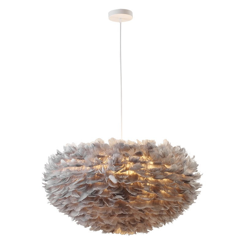 Gray/White Goose Feather Ball Ceiling Fixture With A White Iron Frame