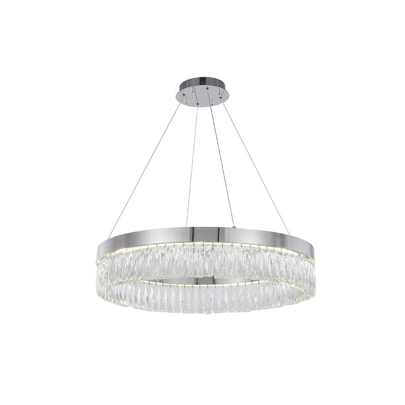 Chrome LED Chandelier with Hanging Crystals