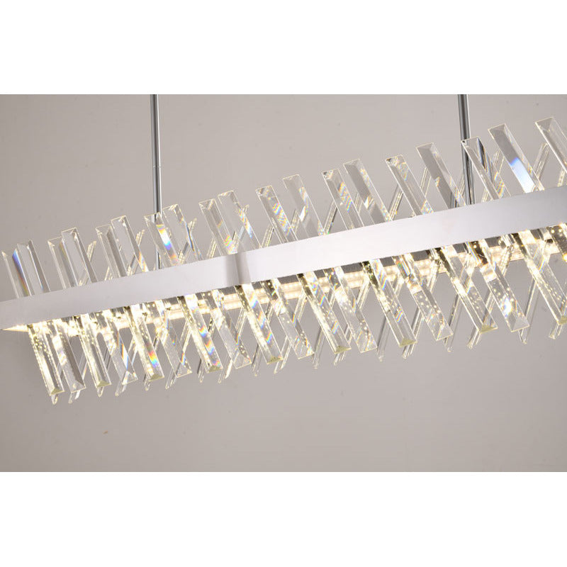 Rectangular Chrome Chandelier with Clear Crystal