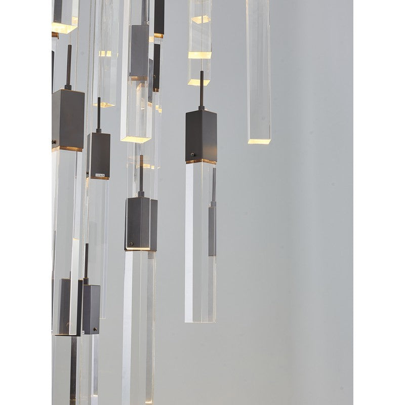 Flushed Black Gun Metal Frame Chandelier with Hanging Clear Block Pendant Crystals