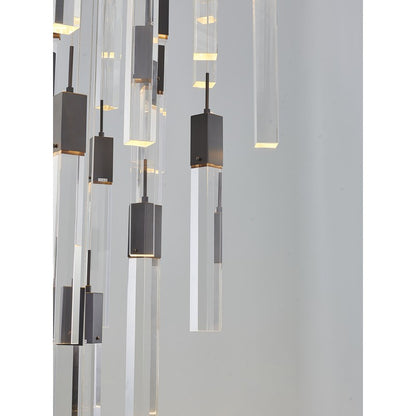 Flushed Black Gun Metal Frame Chandelier with Hanging Clear Block Pendant Crystals