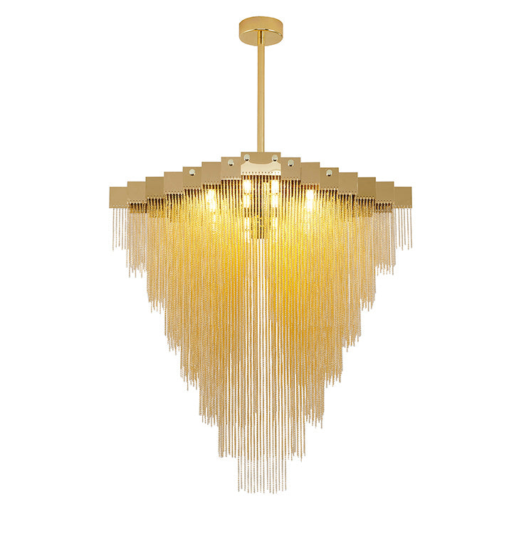 Gold Prism Chandelier With Hanging Aluminium Chains