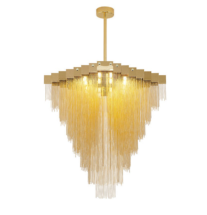 Gold Prism Chandelier With Hanging Aluminium Chains