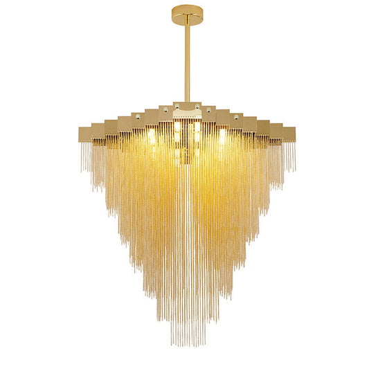Gold Prism Chandelier With Hanging Aluminium Chains