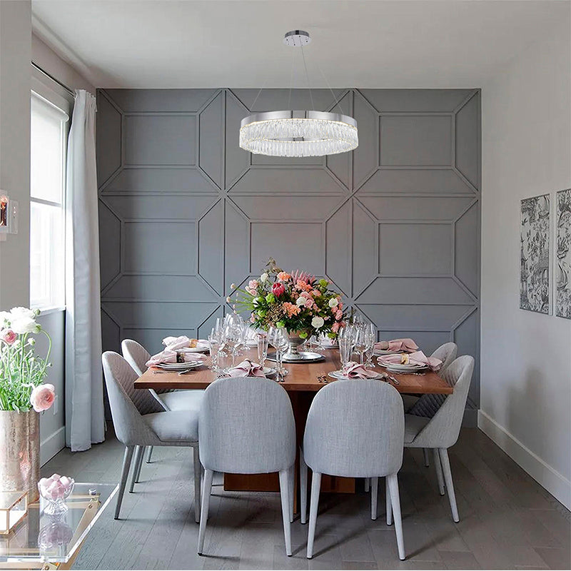 Chrome LED Chandelier with Hanging Crystals