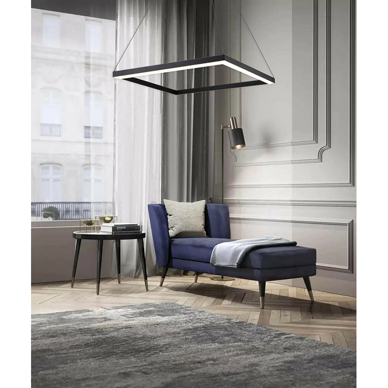 Modern Matte Black Square LED Chandelier – Ultra Slim 30” Contemporary Pendant Light