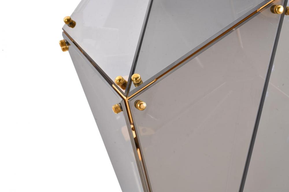 Gold Framed Prism Chandelier with a Smoke Glass Shade
