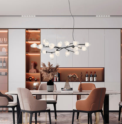 Black Branch Frame Chandelier with White Glass Shades