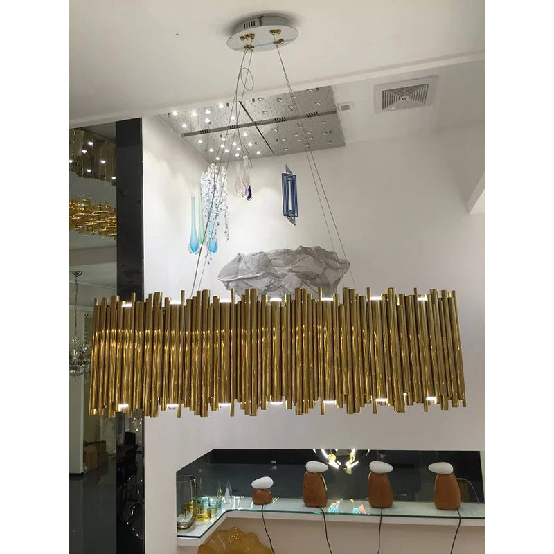 Gold Oval LED Chandelier – 51" Modern Linear Stainless Steel Pendant