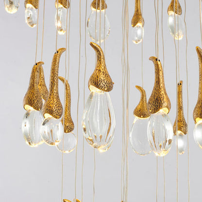 Antique Brass Chandelier With Crystal Hanging Bud Pendants
